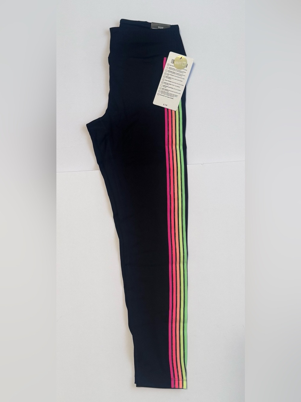 PINK Victoria's Secret Black Ultimate Leggings with Neon Colorful Stripes Size S
